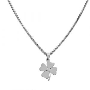 Collier pendentif tr&egrave;fle &agrave; quatre feuilles pour femme, acier inoxydable, porte-bonheur simple, amulette porte-bonheur, cadeau pour femmes et adolescentes (argent). (HengShuiHunBengShangMaoYouXianGongSi, neuf)