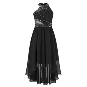 ranrann Enfant Fille Robe de Cérémonie Princesse Soirée avec Strass Asymétrique Robe Mariage Bal Anniversaire Noir 9-10 Ans (ranraneu, neuf)