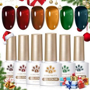 Born Pretty Vernis Semi Permanent Transparent, 6 Couleurs Automne Hiver Ambre Cristal Translucide Intense Rouge Brun Orange Vert Bleu Jaune Naturel U V LED Manucure Nail Art (Prettytown, neuf)