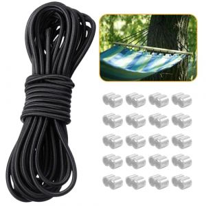 LINSOCLE Sandow Elastique Noir - Tendeur Elastique 10mm x 10m pour B&acirc;ches - Parfait pour Remorques et Bache - avec Lot 20 Manchons de 11 mm (Xinkongsky, neuf)