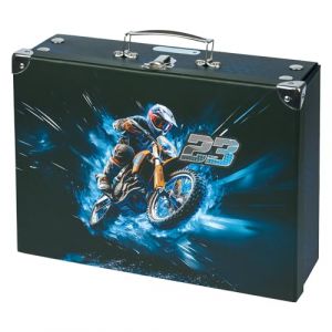 Baagl Valise pour Enfants - Mallette en Carton pour Jouets et Fournitures Scolaires, Pliable avec Poignée en Métal, Motif Moto (PRESCO GROUP A.S., neuf)