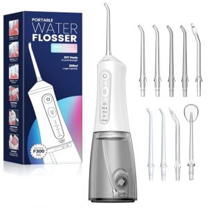 JTF Hydropulseur Jet Dentaire, Électrique Professionnel Irrigateur Oral Sans Fil - 4 Modes et 9 Buses, Réservoir 300ML, USB Chargé, IPX7 Étanche, Idéal pour Voyage(Blanc) (JTF-EU, neuf)