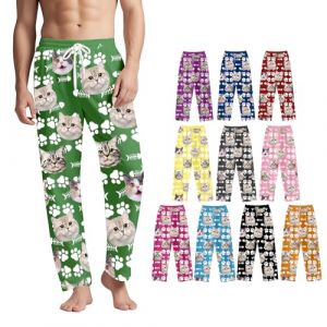 ALBK Pantalons de Pyjama Personnalis&eacute; avec Photo, Pantalons de Pyjama Personnalis&eacute; pour Hommes et Femmes, Cadeaux Personnalis&eacute;s pour Papa, Maman, Amoureux des Animaux-Pattes de Chat (Bemaystar Direct, neuf)
