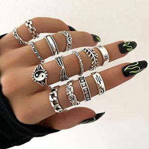 SINLOV 14 pi&egrave;ces Boho femmes r&eacute;tro empilable anneaux ensemble g&eacute;om&eacute;trique &eacute;l&eacute;phant sculpture Knuckle Midi anneau Joint doigt Kunckle anneau ensemble (SINLOV, neuf)