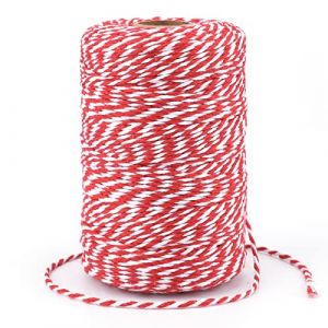 G2PLUS 200M Ficelle Coton No&euml;l Ficelle Rouge et Blanche 2MM Ficelle Cadeau Decorative Cordes pour l'emballage de Cadeaux de No&euml;l et Bricolage Artisanat (BIGGER, neuf)