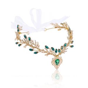IYOU Bandeau de Fée Strass Serre-têtes Elfe Feuille Or Bandeaux de Cheveux Cristal Woodland Tiara Accessoires de Coiffure pour la Fête de la Reine pour Femmes (Deeping, neuf)