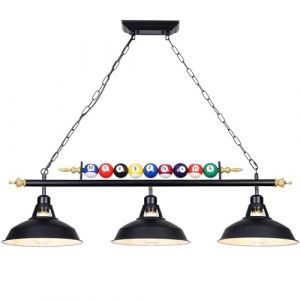 KEELED Lustre Billard Industriel - 3 Abat-Jour Noir Mat 98cm, pour Tables 6-8 Pieds, Luminaire Salle à Manger, Lustre Salon ou Cuisine Îlot, Style Vintage (Ampoule E27 Non Incluse) (KEELED-FR, neuf)