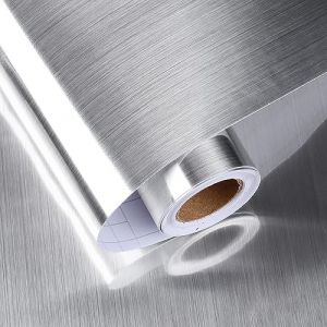 HotDecor Papier Adhesif pour Meuble Cuisine Lavable Papier Peint Style Métal Argent Rouleau Adhesif pour Meuble Revetement Plan De Travail Cuisine Vinyle Film Autocollant Meuble Moderne 60 x 800cm (fsjinglan, neuf)