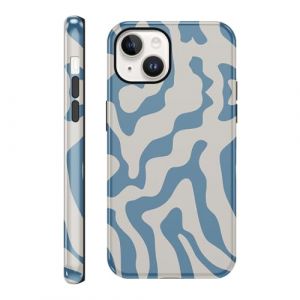 Yirlbey 2 in 1 Coque pour iPhone 14 / iPhone 13 6,1", Aesthetic Irr&eacute;gulier Bleu Stripes Striped Motif Dessin &Eacute;tui Silicone Fine TPU pour Femmes Filles Antichoc Housse Protection Cover Bande Case (XUPINBO, neuf)