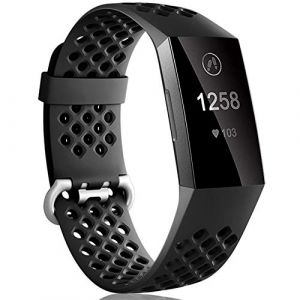 Dirrelo Compatible avec Bracelet Fitbit Charge 3/Fitbit Charge 4, Accessoires de Respiration en Silicone de Rechange Réglables pour Fitbit Charge 3 SE, pour Femmes Hommes, Noir L (GooyooStoreEU, neuf)