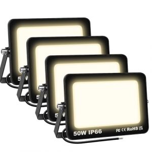AUXTINGS 4 Pièces 50W Projecteurs LED Extérieur,5000lm Eclairage de Sécurité Spot LED Extérieur,Blanc Chaud 4000K Lumineuse Lampe pour Entrepôt Garage Jardin Stade Arrière-cour,175V-260V Imperméable (AUXTINGS-EU, neuf)
