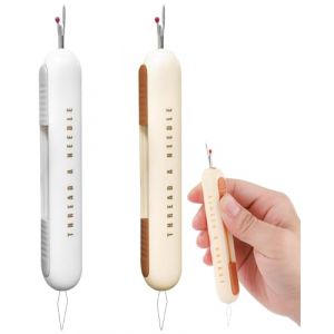 KGDUYC 2PCS 2 in 1 Enfile Aiguille et Decoud Vite, Enfile-Aiguilles pour Couture Manuel, Passe Fil Couture Portable 2 in 1 Coupe Fil Couture Rétractable Decouseur (blanc cassé + jaune crème) (Qertyias OÜ, neuf)