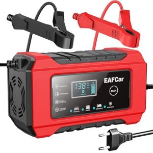 EAFCar Chargeur de Batterie de Voiture 6A, Batterie Plomb-Acide 12 V, Chargeur de Batterie Intelligent avec &eacute;cran LCD pour Voiture, Camion, Moto, Tondeuse, Bateau, Batteries (JCSP Store, neuf)
