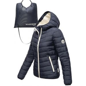 MARIKOO Mich EIN S à 3XL Veste de mi-saison légère pour femme, veste matelassée courte avec sac de transport cousu à l'intérieur pour un rangement facile et une suspension pratique, bleu marine, 3XL (YOUMODO, neuf)