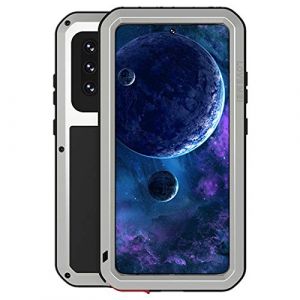 LOVE MEI Samsung Galaxy A52 Coque, Aluminium M&eacute;tal + Verre tremp&eacute; &eacute;tanche Antichoc Militaire Heavy Duty Robuste Couverture Housse Coque, pour Samsung Galaxy A52 (Argent) (Miyi's, neuf)