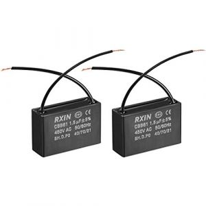 sourcing map Condensateur Ventilateur Plafond CBB61 1.5uF 450V AC 2 Fils M&eacute;tallis&eacute; Polypropyl&egrave;ne Condensateurs &agrave; Film 37x23.5x12.6mm pour G&eacute;n&eacute;rateur Moteur Pompe &agrave; Eau, Paquet 2 (Weisser Berg, neuf)