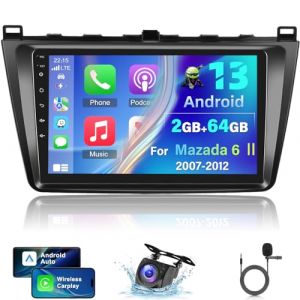Autoradio Android 2+64G pour Mazda 6 Ⅱ 2.0 2007-2012 avec Carplay sans Fil et Android Auto - Radio &agrave; &eacute;cran Tactile 9 Pouces avec WiFi GPS EQ 28 th&egrave;mes de Bureau + Cam&eacute;ra de recul AHD&Mic (Tianju-EU, neuf)