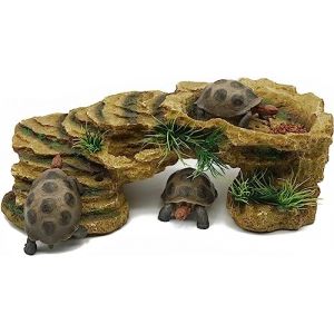 MOGOULUA Plateforme de Tortue pour Reptiles, cachette d'habitat de Roche, cachette de Tortue, abri de Roche, décoration pour Grenouilles, lézards araignées Poissons décoration d'aquarium (Taille S) (BR TOOL, neuf)