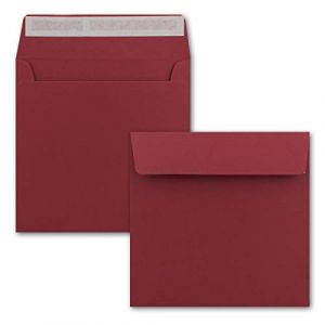 Lot de 100 enveloppes rouge fonc&eacute; - Enveloppes &agrave; lettre carr&eacute;es - 15,5 x 15,5 cm - Fermeture adh&eacute;sive - Surface mate - Enveloppes postales ind&eacute;formables (GUSTAV NEUSER GmbH, neuf)