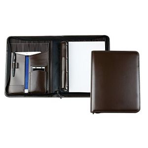 DELMON VARONE - Conférencier A4 personnalisable avec tablette et compartiment pour smartphone en cuir marron "Cambridge" avec classeur à anneaux, bloc-notes, boucle à stylo, poches et fermeture éclair (DELMON VARONE, neuf)