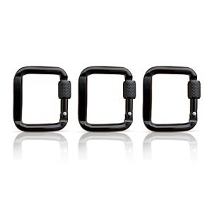 Holesto&reg; Lot de 3 Mousquetons Carr&eacute;s - Mini Porte-cl&eacute;s &agrave; Vis - Petit Ensemble Noir - Carabiner (5 x 4,5 cm) (Holesto, neuf)