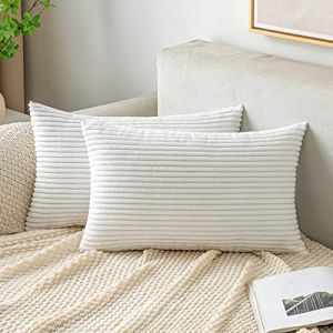 EMEMA Decorative Housse de Coussin en Velours C&ocirc;tel&eacute; Canap&eacute; Taie d'oreiller Douce pour Maison Salon Chambre Lit Clic Clac 40x60 cm Lot de 2 Blanchiment (EMEMA HOME, neuf)