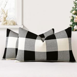 JOTOM Lot de 2 Housses de Coussin 40x60 cm de Plaid Classique de Noël Housses de Coussin Maison de Campagne Taie d'oreiller Décoratifs pour Canapé, Salon et Lit(Noir) (Jotom Europe, neuf)