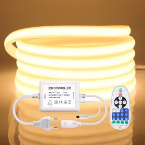 Wisada 220V Néon Ruban à LED 12m,288LEDs/M Neon COB LED Strip Light,23 clés IR Dimmable Rope Lights,750W Flex Waterproof Neon Bande Lumineuse for Indoors Bedroom TV Backlight Cabinets DIY Decor (newtopp100, neuf)
