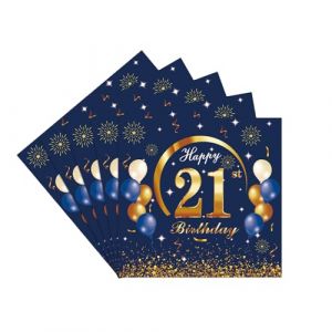 20 Pièces Serviettes Papier Jetables Anniversaire 21 Ans,Serviette de Table Papier Décoration Anniversaire 21 Ans Bleu Or Fille GarçonServiette Cocktail pour Fête Anniversaire Vacances Célébration (yayafunfun, neuf)