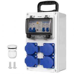 CHENGPI Coffret &Eacute;lectrique de Chantier,R&eacute;partiteur Mural 250V/16A,Distributeur de Courant &Eacute;lectrique avec Disjoncteur, Distributeur de Puissance Consomm&eacute;e pour Ateliers et Usines,Bo&icirc;te de d&eacute;rivation (Bunaner, neuf)