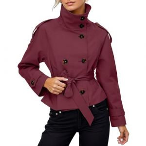 Duohropke Veste courte en laine pour femme - Manteau col montant - Trench avec ceinture - Manches chauve-souris - Poncho - Cape &eacute;l&eacute;gante - Veste d'hiver - Manteau court classique - Manteau de paon, 02 (PANGCON, neuf)