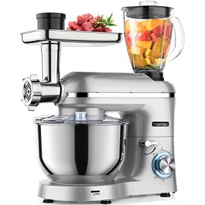Homlee 3 en 1 Robot Pâtissier,1800W Robot Cuisine Multifonctions,avec Hachoir à viande,1,5 L Extracteur de jus,Kit pour Saucisses,3 Plaques de Broyage,5.5L Bol d'Acier Inoxydable (Argent) (SVEWT-EU, neuf)