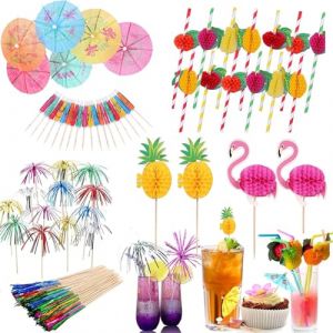 Ensemble de Décoration de Cocktail – 125 pièces Touillette Cocktail, Verre Cocktail Plastique, Paille Cocktail, Touilleur Cocktail et Verre Cocktail Originaux – Parfait pour toute fête! (DBGH, neuf)
