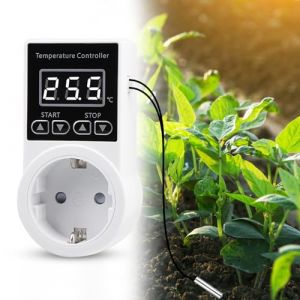 Vaileal Prise thermostatique, r&eacute;gulateur de temp&eacute;rature, r&eacute;gulateur de temp&eacute;rature num&eacute;rique avec capteur, interrupteur de temp&eacute;rature &eacute;tanche, thermostat intelligent, chauffage pour serre, r&eacute;cipient (KAROULLA, neuf)