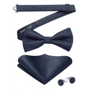 HISDERN Noeud Papillon Homme Bleu Nœud Papillon Pré-noué de Homme et Mouchoir de poche Boutons Ensemble pour la Fête de Mariage Smoking (hisdern, neuf)