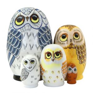 Lot de 5 poup&eacute;es gigognes Hibou en Bois, adorables poup&eacute;es Russes &agrave; empiler, en Forme d'&oelig;uf, pour Enfants P&acirc;ques f&ecirc;te des P&egrave;res No&euml;l Anniversaire d&eacute;coration d'int&eacute;rieur (Feiandenguk, neuf)