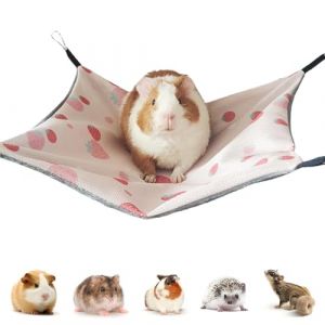 NOLACE Hamac Cochon d'Inde Soie Glac&eacute;e 34 x 34Cm Hamac Rongeur Ajustable Cage Furet Cabane &Eacute;toile Cochon d'Inde Lit Lapin Design Double Face Balan&ccedil;oire pour Lapin Hamster Chinchilla (Fraise) (ZHININGKJ, neuf)