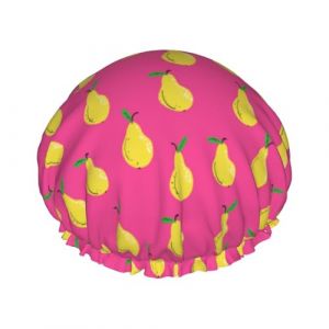 Bonnet de douche pour douche &ndash; Joli bonnet de douche rose poire, r&eacute;utilisable, imperm&eacute;able, double couche pour femme, bonnet de douche pour douche avec doublure en PEVA et corde &eacute;lastique (SA-Toy, neuf)