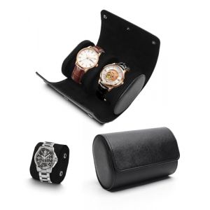 TINGSING 2 Fentes Bo&icirc;te &agrave; Montres en Cuir Rouleau de Rangement pour Montre Affichage Portable Etui &agrave; Montres Homme Femme Support Amovible pour Coffret Bijoux Bracelets Cadeau No&euml;l Anniversaire (Noir) (TINGSING EUR Direct, neuf)