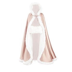 BEAUTELICATE Femme Cape à Capuche Longue Fausse Fourrure Manteau Poncho avec Capuchon Vintage Chaude pour Femme Mariée Mariage De Hiver Noël Halloween Médiévale Deguisement Light Champagne, 127cm (BEAUTELICATE-FR, neuf)