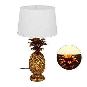 Relaxdays 10029511 Lampe de Table Ananas, Moderne avec Abat-Jour, Douille E27, d&eacute;coration, avec c&acirc;ble, HxD 54 x 30 x 16 cm, dor&eacute;e, polyr&eacute;sine, Tissu, Plastique, Or, 1 &eacute;l&eacute;ment (Relaxdays, neuf)