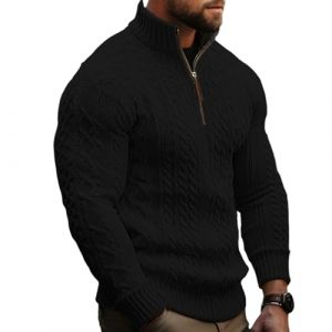 Vetement Homme, Pull Grosse Maille, Polaires Norv&eacute;gien Chaud Pure Laine Colle Roul&eacute; Irlandais Coton No&euml;l Torsad&eacute;,col Roul&eacute; Mode Chic Fin Pull Col Camionneur Homme, Noir XL (TOFOTL✈8-21 Jours Arrivent, neuf)