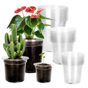 KINGLAKE Pots de Fleurs en Plastique, Pot pour Semis, 9/10/12.7 cm, 15 Pcs Godet de Culture Rempotage, Godet Repiquage Plantation Transparent, pour Semis, Orchid&eacute;es, Graines- Tailles Mixtes (JH Gardening, neuf)