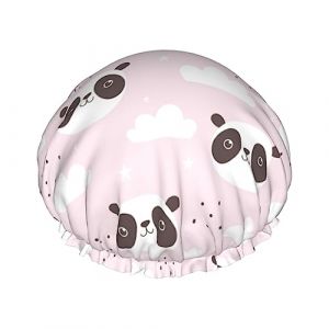 Bonnet de douche et bonnet de bain motif panda mignon pour femme, bonnets de douche imperm&eacute;ables surdimensionn&eacute;s r&eacute;versibles grands con&ccedil;us pour toutes les longueurs de cheveux, bonnet de bain &eacute;lasti (DoubleShopShow, neuf)