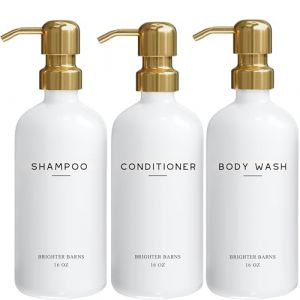 Brighter Barns Distributeur de shampooing et d'après-shampoing de luxe – Distributeur de savon douche – Distributeur de shampooing après-shampoing et pompe – Accessoires de salle de bain blancs et (KSKLC LTD, neuf)