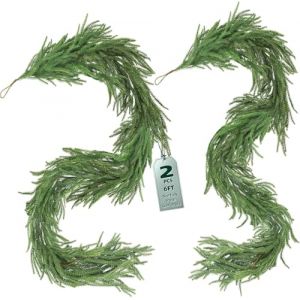 Laelfe 2 Pièces Guirlandes Artificielles en Pin Norfolk, 183 cm Fausses Guirlande de Pin Norfolk Noël pour Décorations de Noël, Rampe Escalier, Cheminée, Porche, Décoration de Table (Laelfe, neuf)