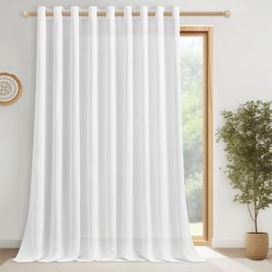 CUTEWIND Rideau Voilage Blanc Effet Lin Grande Largeur 300x225 CM 1 Pi&egrave;ce, Rideau Voile Translucide &agrave; Oeillets Rideaux Voilages Int&eacute;rieurs pour Fenetre Salon Moderne Chambre Salle a Manger (CUTEWIND HOME, neuf)