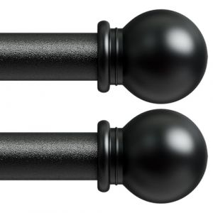 2 Pièce Tringle Rideau 3m, Tringle à Rideau Extensible avec Embouts à Boule avec Supports, 16mm de Diamètre Fenêtre Décorative tringle rideaux (Noir, 80-304 cm) (PENGCHEN HOME EOR, neuf)