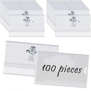 Lot de 100 porte-badges pour le travail avec pince crocodile et épingle de sûreté, badges transparents avec broches horizontales pour entreprise, école, conférence d'entreprise (BAIZ-EU, neuf)