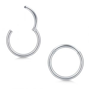 Longita 2 Pi¨¨ces 16G Hinged Clicker Ring Piercing Septum 316L Acier chirurgical Conch Helix Piercing Oreille Nez Cartilage Tragus 5MM Argent (Hoop Jewelry, neuf)